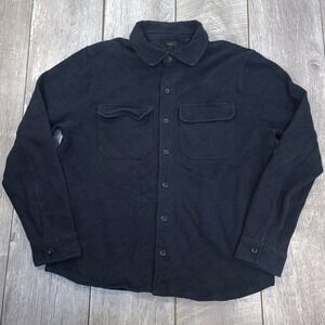 VINCE Mens Poplin Shirt Jacket Size Large Blue Button Heavy Long Sleeve Top